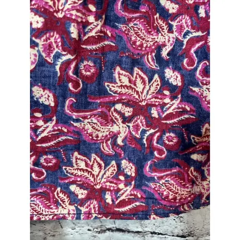 Pilcro Anthropologie Lucille Peasant Blouse Blue Pink Paisley M Floral Boho