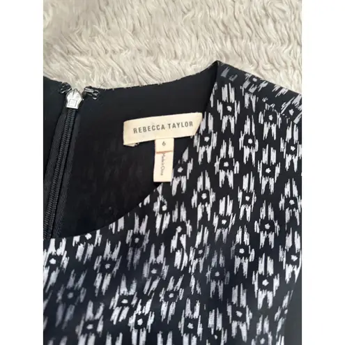 Rebecca Taylor Black 100% Silk Box Step Floral Fringe Shift Mini Dress Mod