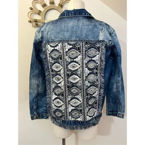 Jaase Embroidered Boho Denim Jean Jacket M