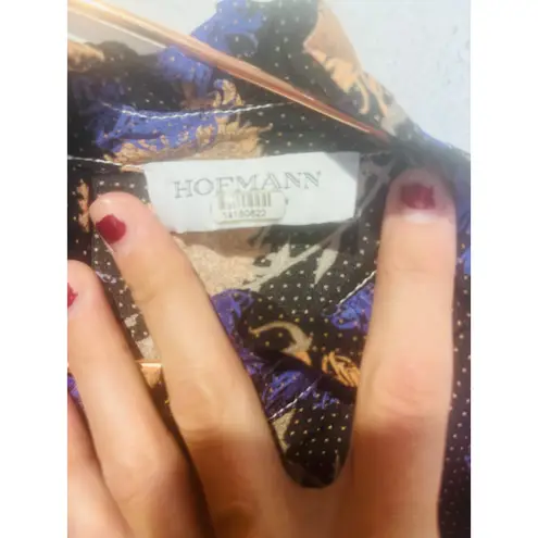 Hofmann Copenhagen Black Purple Printed 100% Silk Long Sleeve Mini Dress Size S