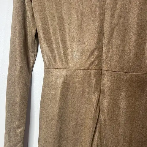 Ralph Lauren RTR Lauren  Nadira Gown Sz 2 Long Sleeve Formal Prom Gold Metallic