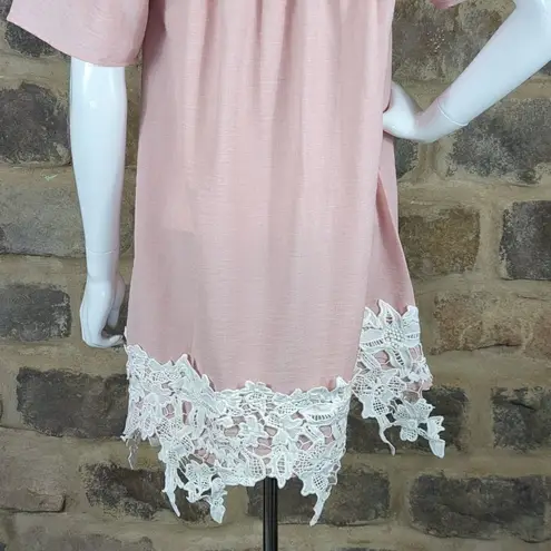Tassels N Lace Smocked Off-Shoulder Tunic Dress Woman's Size Large Pink White