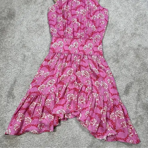 ALC Frank A.L.C 100% Silk Cody Floral Print Asymmetrical Halter Neck Midi Dress Pink 8