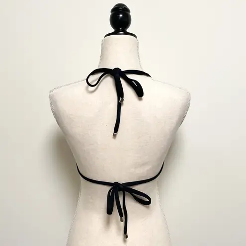 Ola Vida Blurred Geometric Plaid Sliding Triangle Halter Bikini Top NWT Small Black - Image 4