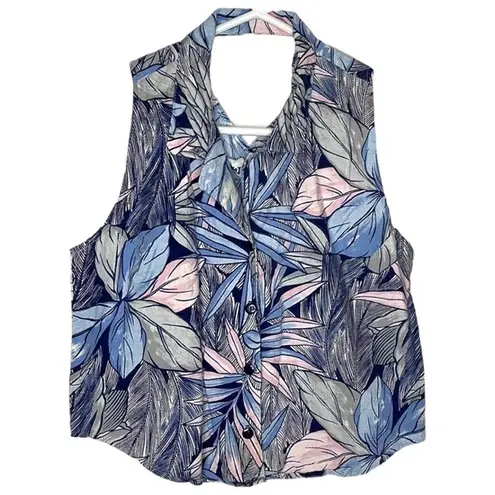 Vintage Cristina Tropical Floral Vest Top Collared Button Top Size M