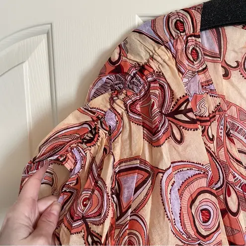 ALC Frank A.L.C. Luna Smocked Printed Orange/Red Mini Dress Size 10