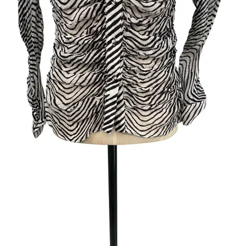 Tanya Taylor Tanya Taylor Shirt Top Blouse Button Down Ruched Zebra Print Silk Size 2