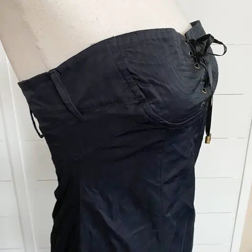 Flavio Castellani Black Lace Up Corset Strapless Bustier dress Italian SZ 42 Black