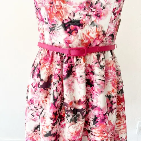 Eliza J Pink Tulip Floral Belted Print Faille Fit & Flare Dress NWT | 8