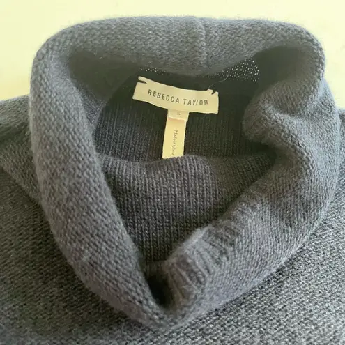 Rebecca Taylor Knit Wool Mohair Cashmere Cowl Neck Fringe Hem Blue Sweater Sz S