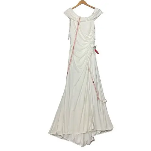 Mac Duggal IEENA FOR NWT White Foldover Off-the-Shoulder Slit Gown 6