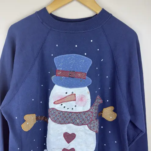 Vintage Hanes Sport Christmas Sweater Large Snowman – Unisex Blue