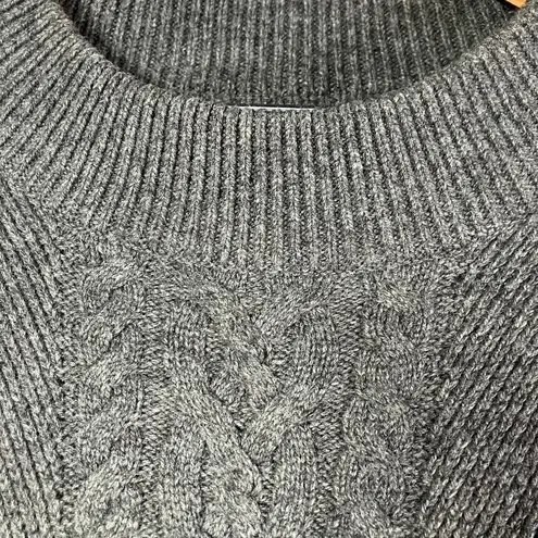 Lands End Women Mock Neck Cable Knit Sweater Dress Gray Long Sleeve Size L 14 16 Size L
