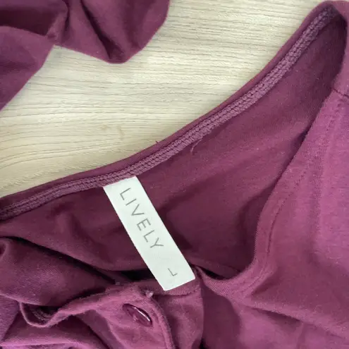 Lively Plum Long Sleeve Drawstring Waist V Neck Casual Jumpsuit Size Large Purple