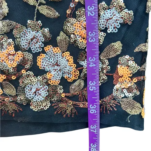 HELSI Sonya Floral Sequin Black Cocktail Midi Dress Floral Size Medium