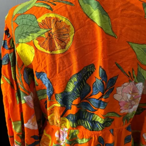 Blue Island Tropical Orange Citrus Print Vacation Resort Dress