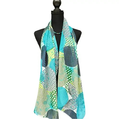 Bundle 2 Scarves, Pier Olivier Paris Blue & Green Polka Dot Mod Scarf Blue Green