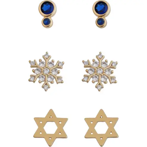 Panacea Set of 3 Chanukah/Hanukkah Holiday Stud Earrings