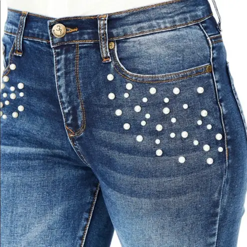 BLOOMROCKS Melrose Pearls Fray Cuff Ankles Jeans Blue Size 28