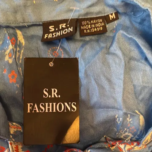 S.L. Fashions Blue Orange Long Sleeve Mandarin Collar Dress Size M