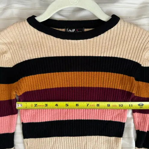 Cute Multicolor Striped Colorful Round Neck Slim Fit Sweater Size Medium Multi
