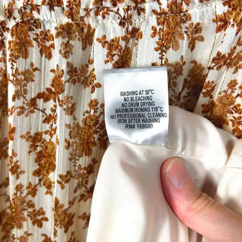 Pink Lily  Floral Long‎ Sleeve Midi Dress V Neck Ruffle Cuffs Women's