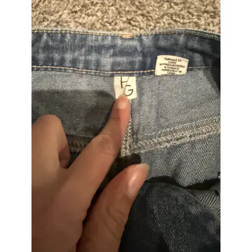 Happily Grey Women's Denim Maxi Skirt with Front Slit Raw Hem Size 5/26 EUC Blue