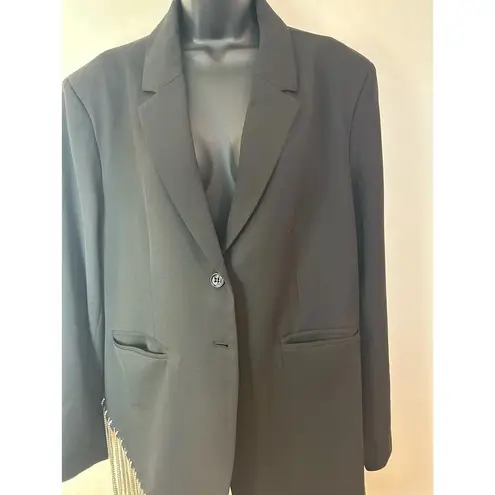 Hey You Womens Black Beaded Fringe Asymmetrical Blazer Size XL