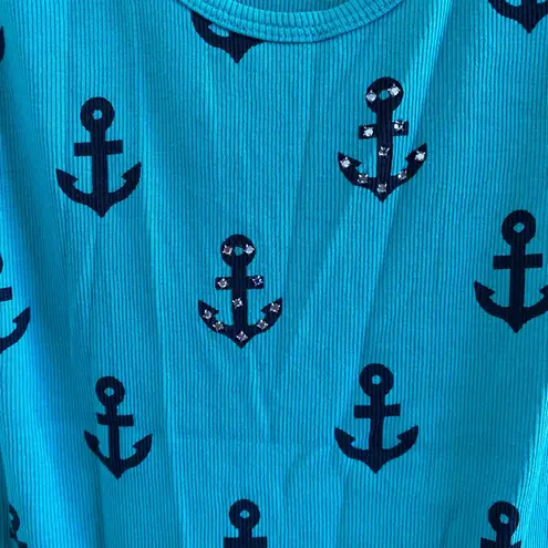 Primp Y2K Blue Rhinestone Anchor Tank Top Size Medium