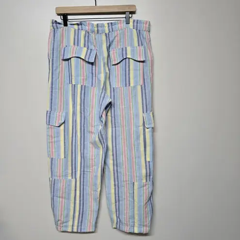 Damson Madder Women Sicily Cotton Linen Blend Stripe Rocket Cargo Trousers Sz 10