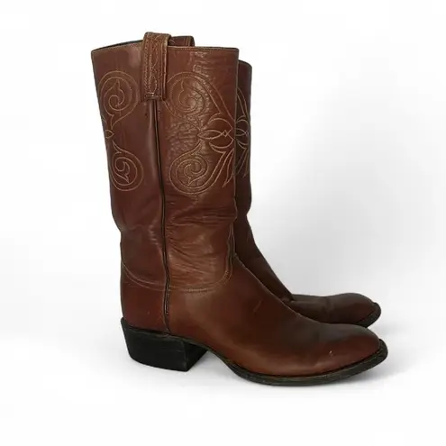 Tony Lama Vintage Brown leather university cowboy boots with a boho vibe
