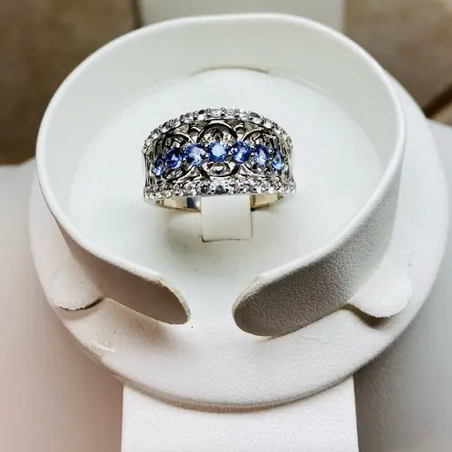 Victoria Wieck 1.33ct Tanzanite & White Zircon Ring Sterling Silver Sz 9 EUC Blue