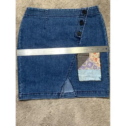 New. R.G KANE stretch patchwork denim skirt Blue Size 2