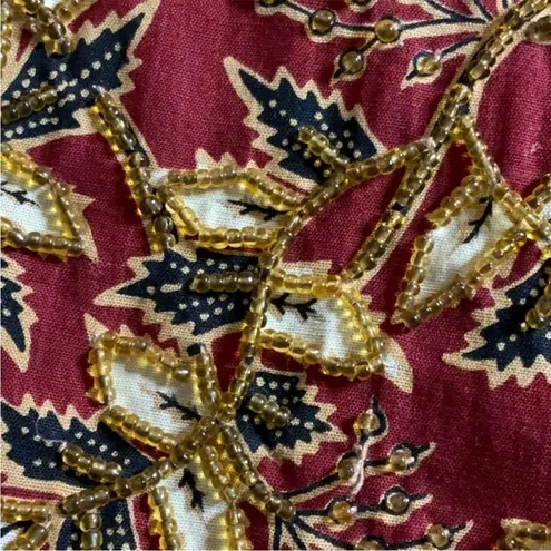 Ellen Ashley Vintage Red Black Beige Beaded Vest Sz Medium