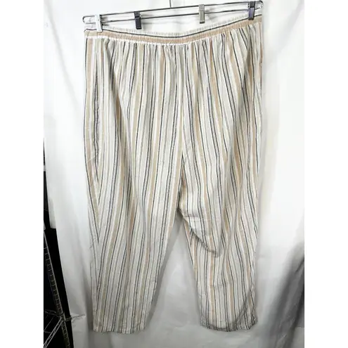 Woman Within Plus Size 28W Linen Pants Striped Elastic Waist Pull On Tan 1710
