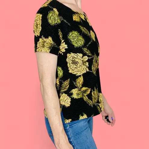 French Laundry Vintage Y2K Black & Yellow Gold Floral Printed Shirt