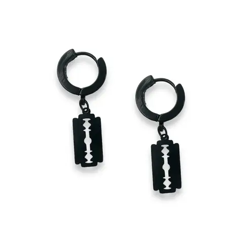 Razor Blade Shape Dangle Drop Earrings for Men Women Punk Hip Hop Unisex Style Black