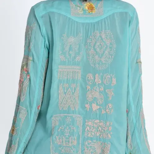 Johnny Was heavily embroidered “Albee” blouse in marine blue NWT