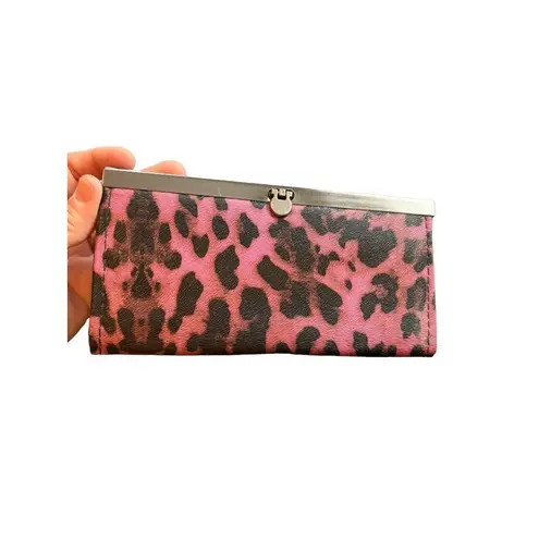 Vintage Pink & Black Leopard Print Clutch Wallet Pink