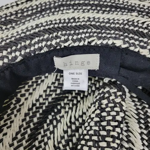 Hinge Two Tone Panama Hat Black White Wide Brim Woven Straw Pom Pom Summer NWOT