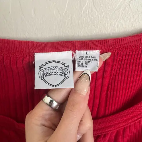 Animaniacs Vintage 90s Knit Embroidered Button Up Romper Playsuit Red Size Large