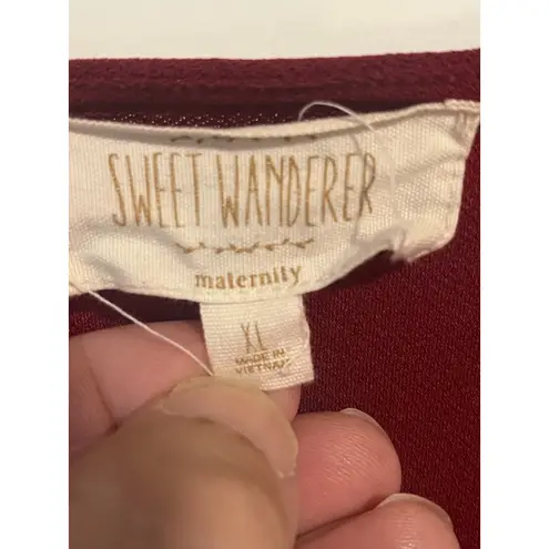 Sweet Wanderer Maternity Blouse Womens XL Red Elastic Sides Roll Tab Sleeve