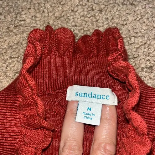 Sundance Frances Ruffle Turtleneck Sweater Scallop Pointelle Knit Rust Orange M - Image 7