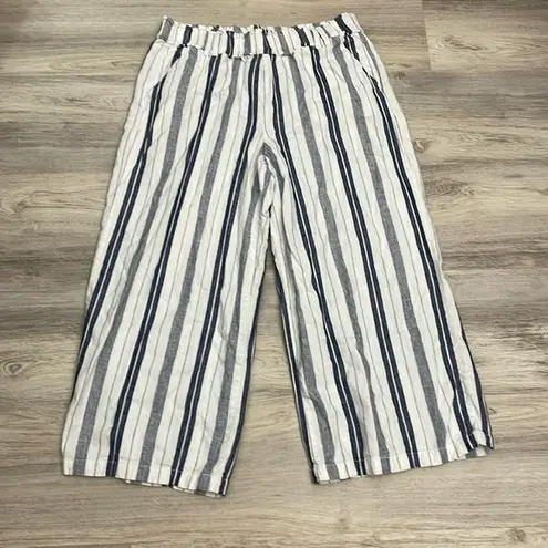 a.n.a White & Blue Stripe Linen/Cotton Blend Wide Leg Pull On Pants Size Large