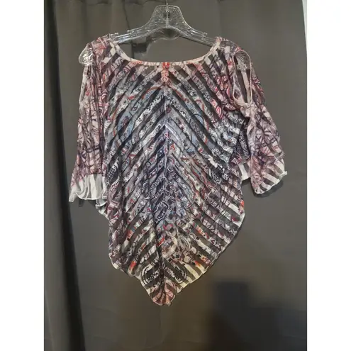 One World Top Medium Bohemian Paisley Sheer Poncho Blouse Festival