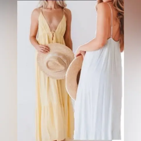 PaperMoon Sage Mint Light Green Deep V Neck Plunging Boho Tiered Maxi Dress L