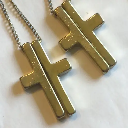 Gold Tone Boho Cross Dangle Brass Tone Mesh Earrings