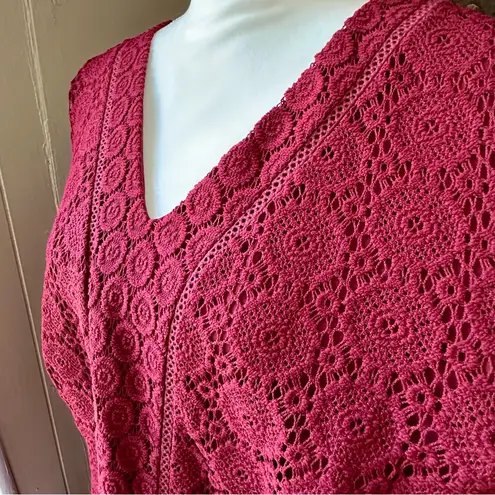 Charter Club Burgundy Lace Midi Dress Crochet Lace Flowers Boho Chic Witchy Vibe