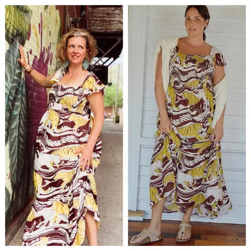 Anthropologie  Panther Ruffle Maxi Dress Size XS Smocked Lightweight Cheetah Boho - Image 14