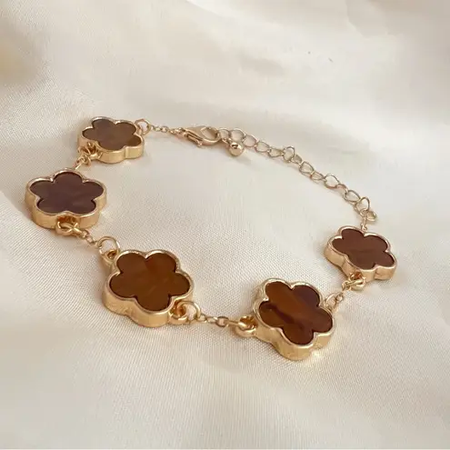 18K Gold filled brown clover Necklace Set stainless steel women’s